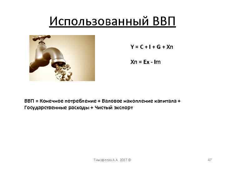 Использованный ВВП Y = C + I + G + Xn Xn = Ex