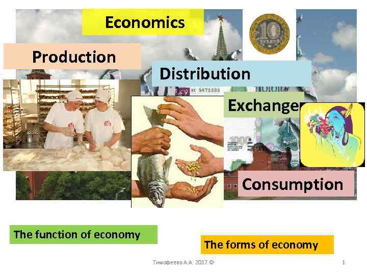  Economics Production Distribution Exchange Consumption The function of economy The forms of economy
