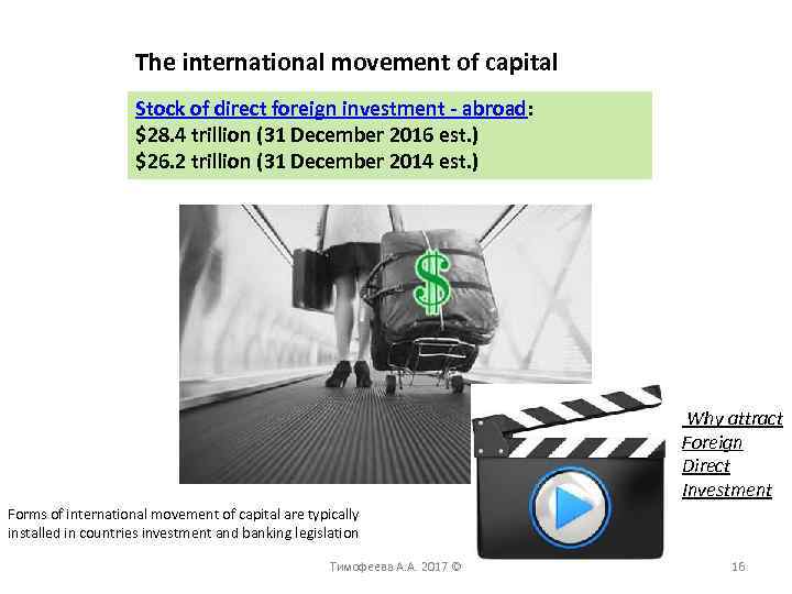 The international movement of capital Stock of direct foreign investment - abroad: $28. 4