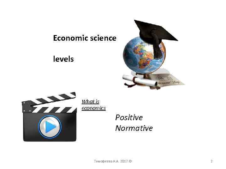 Economic science levels What is economics Positive Normative Тимофеева А. А. 2017 © 2