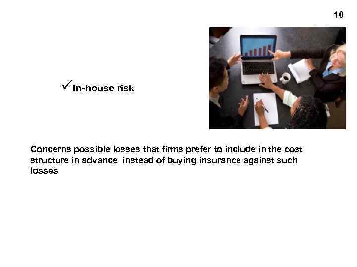 10 In-house risk Concerns possible losses that firms prefer to include in the cost
