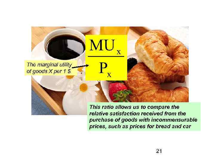 The marginal utility of goods X per 1 $ This ratio allows us to