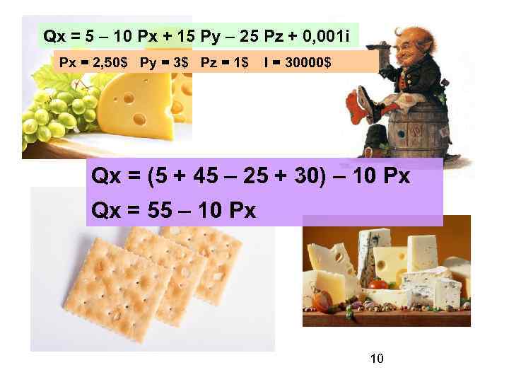 Qx = 5 – 10 Px + 15 Py – 25 Pz + 0,