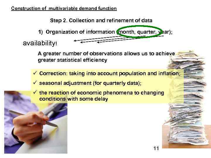 Construction of multivariable demand function Step 2. Collection and refinement of data 1) Organization