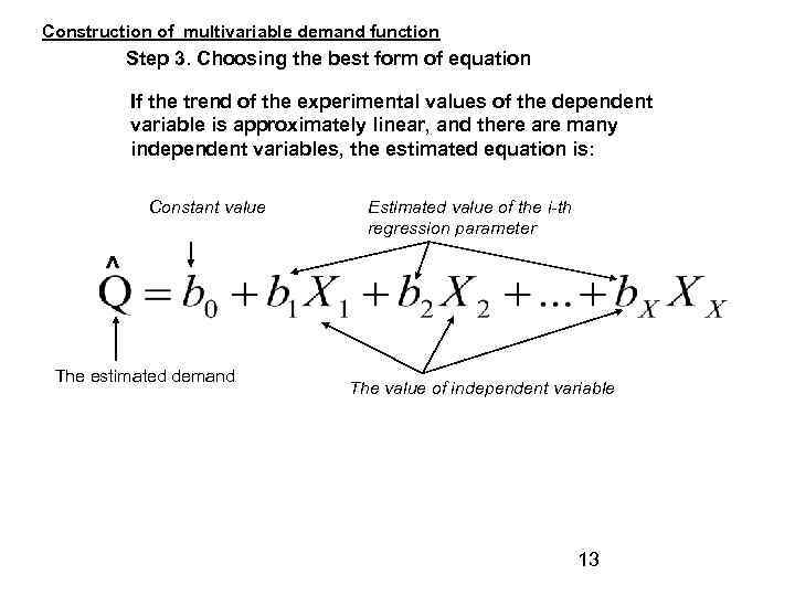 Construction of multivariable demand function Step 3. Choosing the best form of equation If