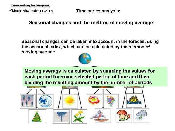 Forecasting techniques: Mechanical extrapolation Time series analysis: Seasonal changes and the method of moving