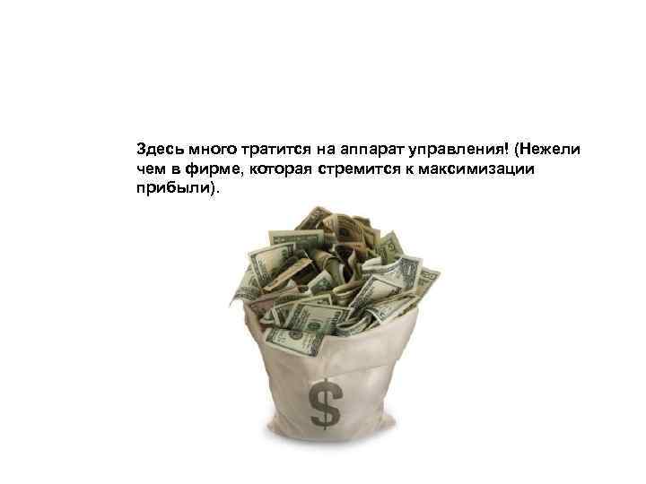 Здесь много тратится на аппарат управления! (Нежели чем в фирме, которая стремится к максимизации