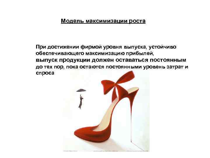 Модель максимизации роста При достижении фирмой уровня выпуска, устойчиво обеспечивающего максимизацию прибылей, выпуск продукции