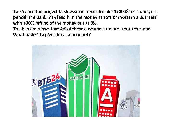 To Finance the project businessman needs to take 15000$ for a one year period.