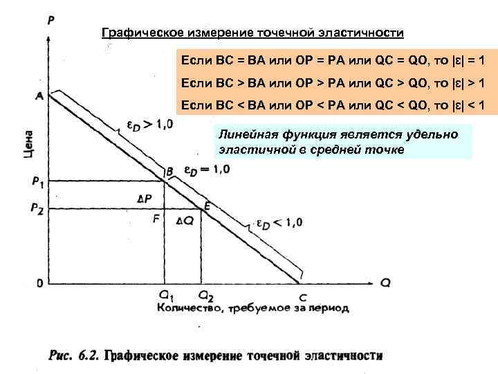 Графическое измерение точечной эластичности Если BC = ВА или ОР = РА или QC