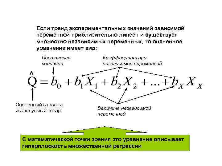 Если тренд экспериментальных значений зависимой переменной приблизительно линеен и существует множество независимых переменных, то