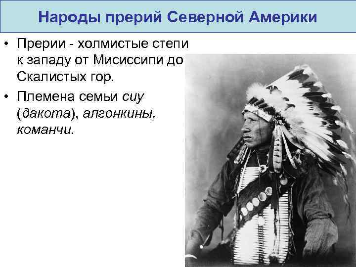 Народы прерий Северной Америки • Прерии - холмистые степи к западу от Мисиссипи до