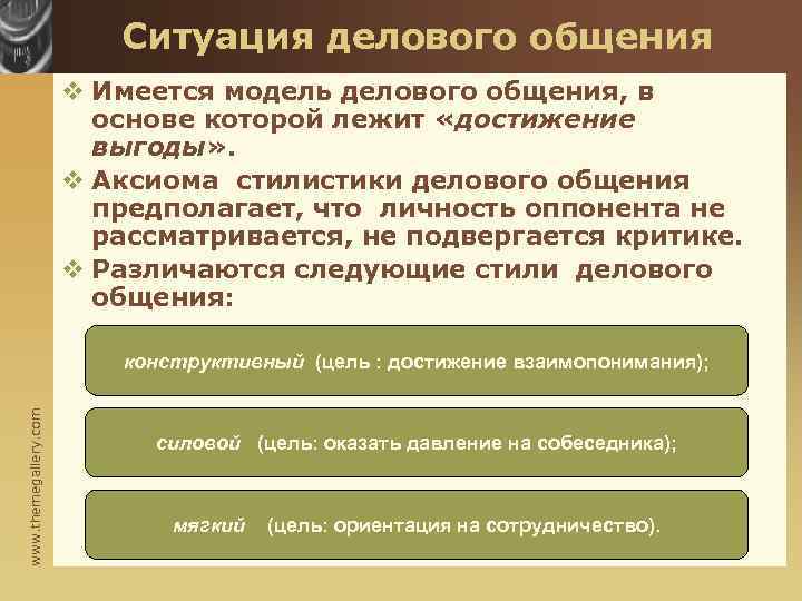 Ситуация делового общения v Имеется модель делового общения, в основе которой лежит «достижение выгоды»