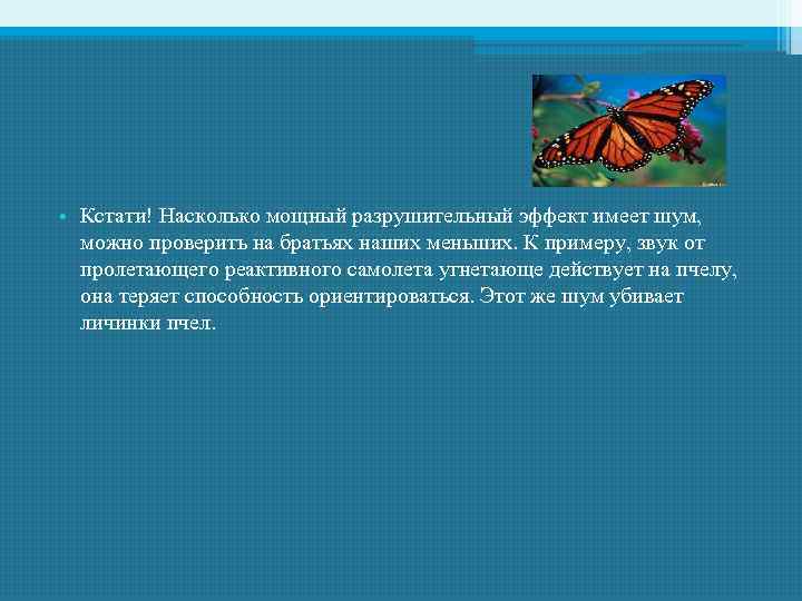  • Кстати! Насколько мощный разрушительный эффект имеет шум, можно проверить на братьях наших