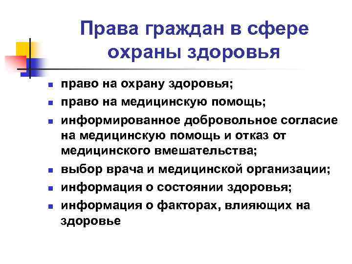 Права граждан на охрану здоровья презентация