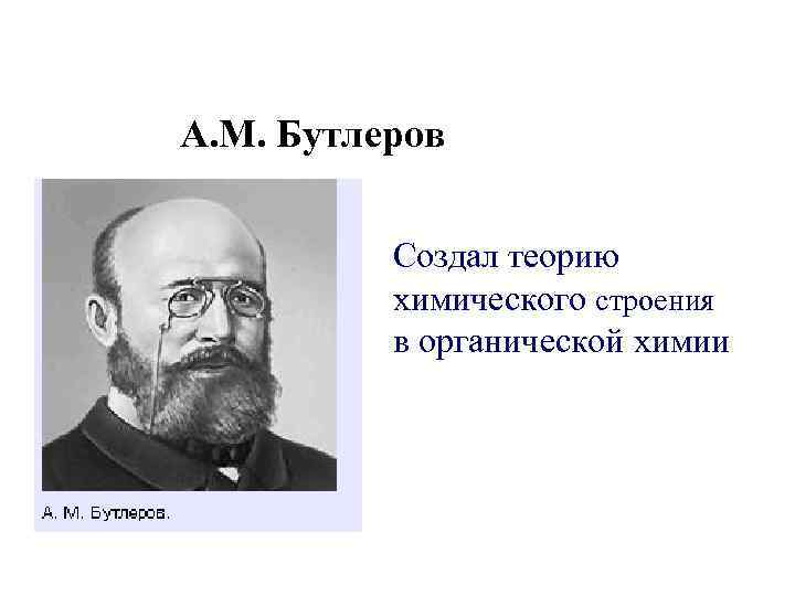 А. М. Бутлеров Создал теорию химического строения в органической химии 