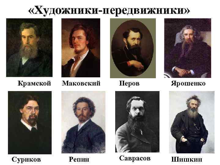  «Художники-передвижники» Крамской Суриков Маковский Репин Перов Ярошенко Саврасов Шишкин 