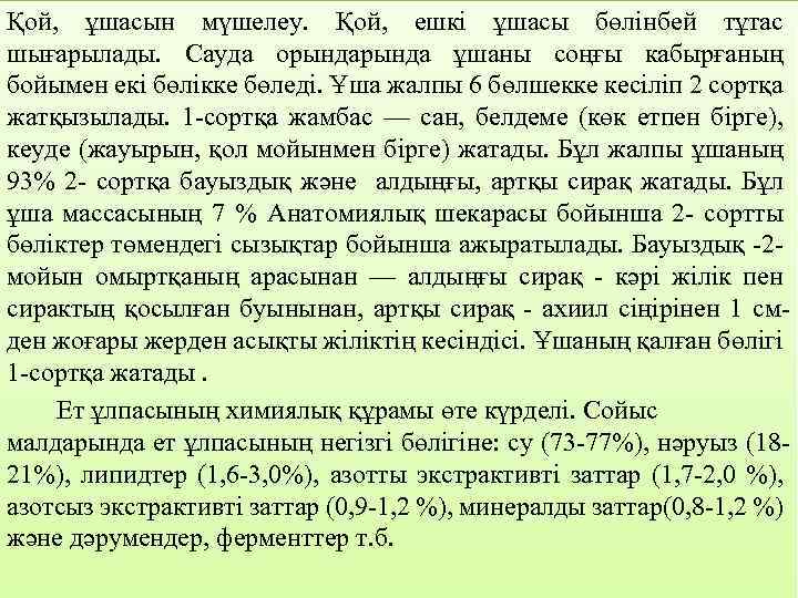 Қoй, ұшacын мүшeлeу. Қoй, eшкi ұшacы бөлiнбeй тұтac шығapылaды. Caудa opындa ұшaны coңғы кaбыpғaның