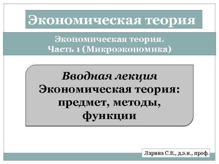 Экономическая теория. Часть 1 (Микроэкономика) Вводная лекция Экономическая теория: предмет, методы, функции Ларина С.