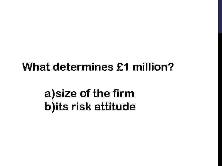 What determines £ 1 million? a) size of the firm b)its risk attitude 