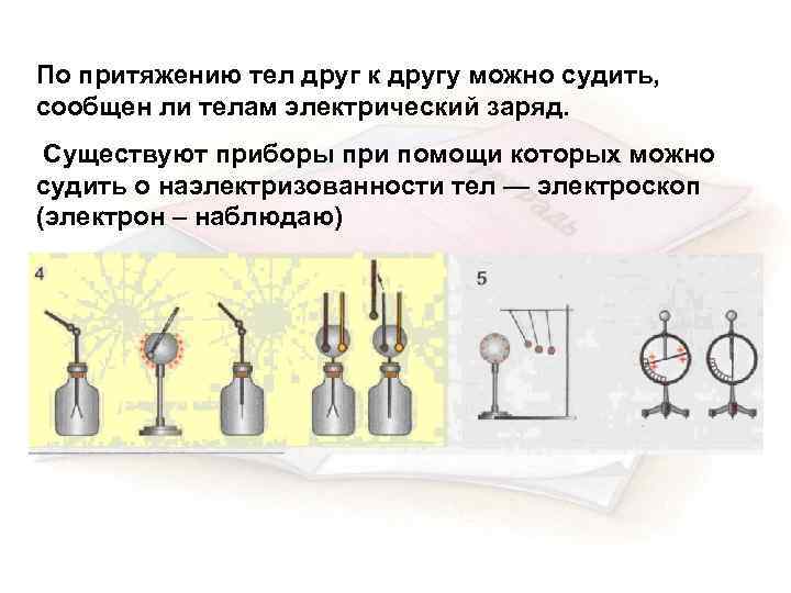 По притяжению тел друг к другу можно судить, сообщен ли телам электрический заряд. Существуют