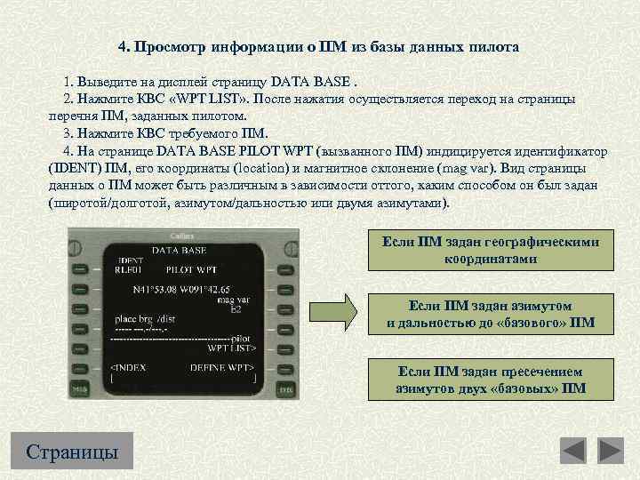 4. Просмотр информации о ПМ из базы данных пилота 1. Выведите на дисплей страницу