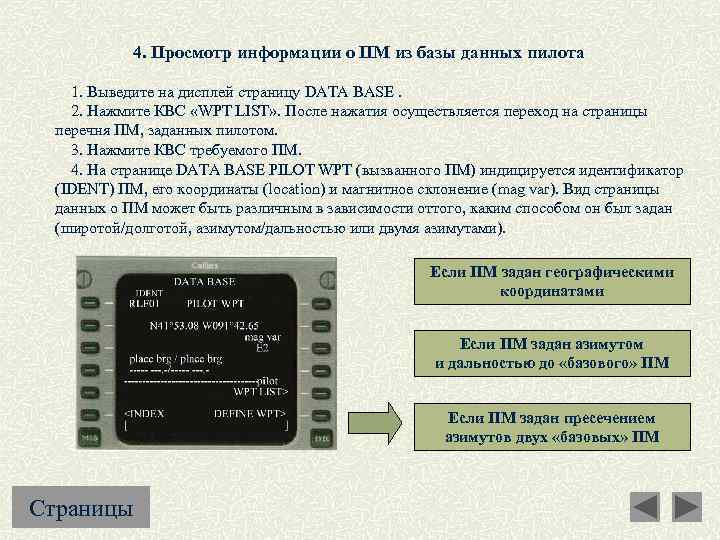 4. Просмотр информации о ПМ из базы данных пилота 1. Выведите на дисплей страницу