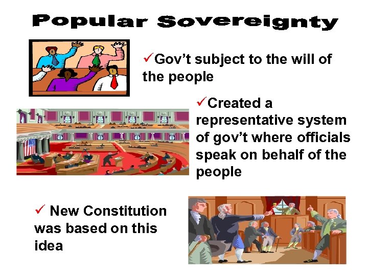 üGov’t subject to the will of the people üCreated a representative system of gov’t