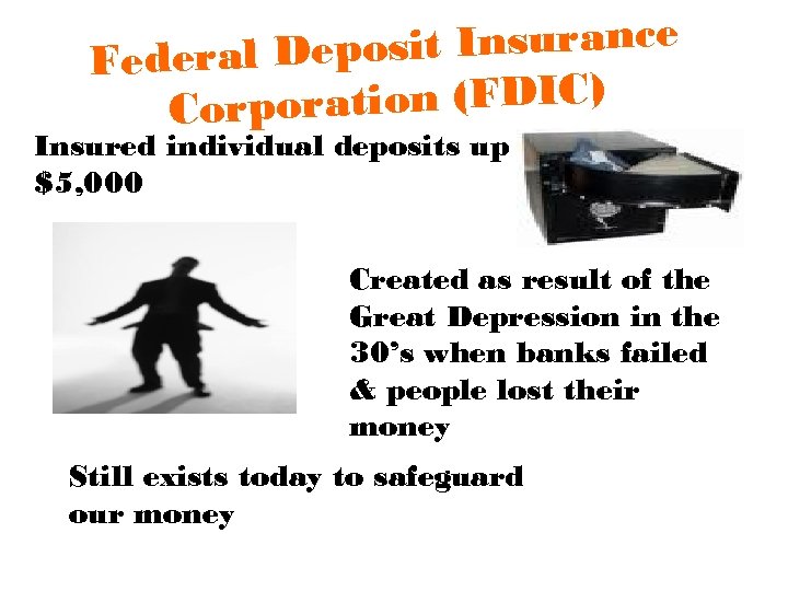 sit Insurance Federal Depo ration (FDIC) Corpo Insured individual deposits up to $5, 000