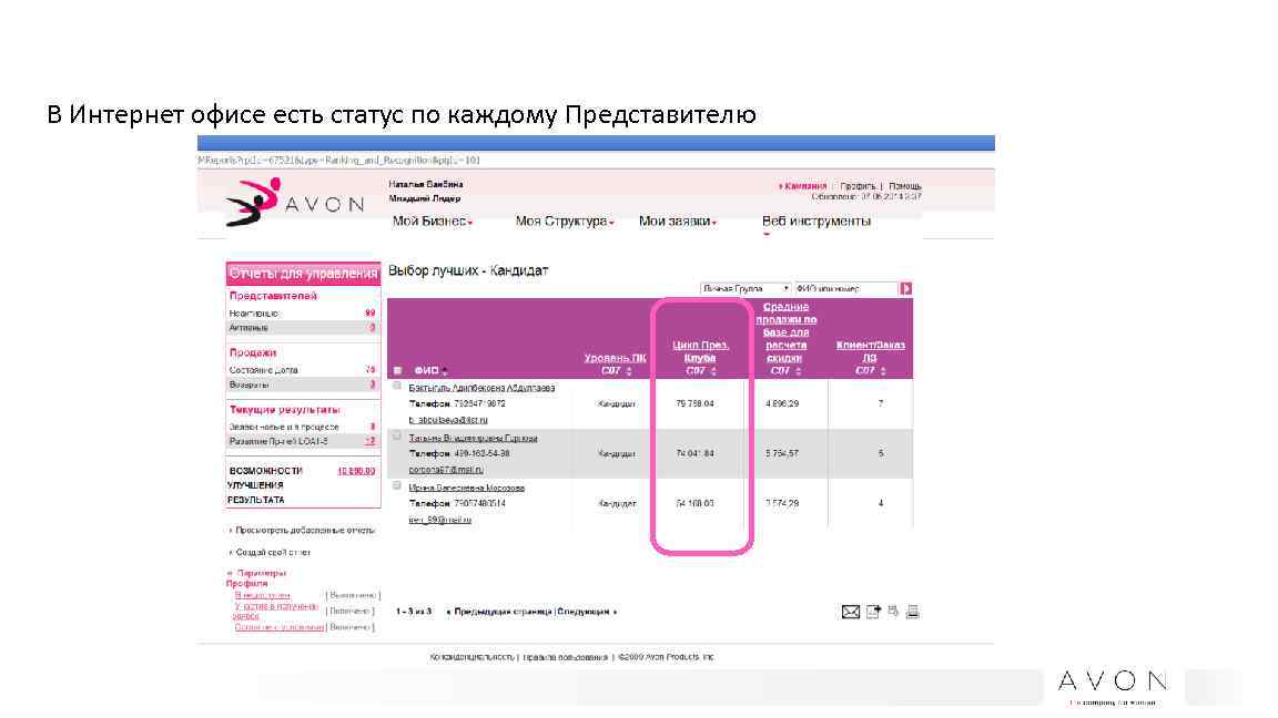 В Интернет офисе есть статус по каждому Представителю 