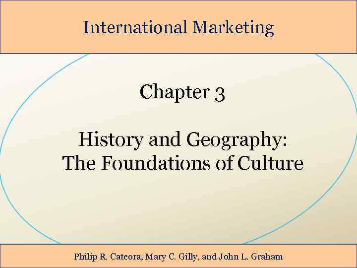 International Marketing Chapter 3 History and Geography: The Foundations of Culture Philip R. Cateora,