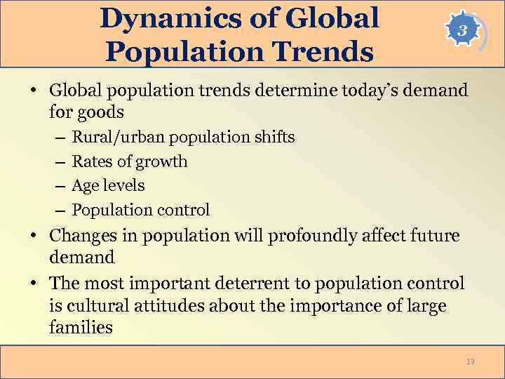 Dynamics of Global Population Trends 3 • Global population trends determine today’s demand for