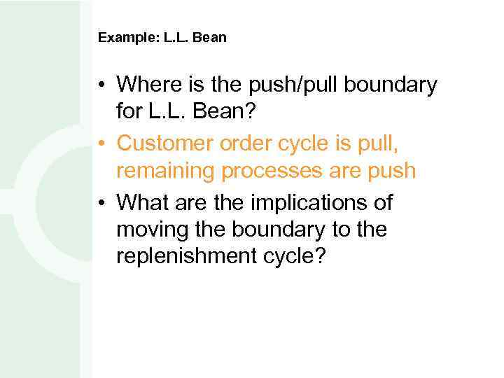 Example: L. L. Bean • Where is the push/pull boundary for L. L. Bean?