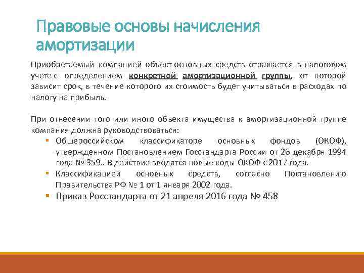 Правовые основы начисления амортизации Приобретаемый компанией объект основных средств отражается в налоговом учете с