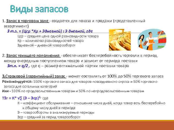 Виды запасов 1. Запас в торговом зале - создается для показа и продажи (представленный