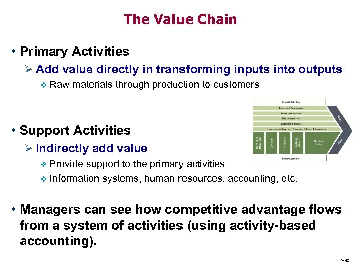 The Value Chain • Primary Activities Ø Add value directly in transforming inputs into