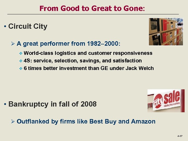 From Good to Great to Gone: • Circuit City Ø A great performer from