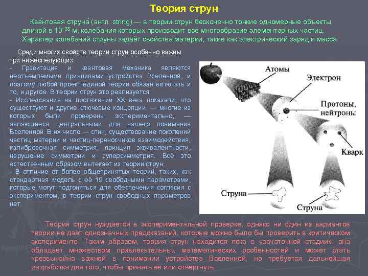 Теория струн Ква нтовая струна (англ. string) — в теории струн бесконечно тонкие одномерные