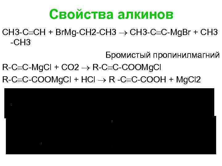 Свойства алкинов СН 3 -С СН + Вr. Мg-СН 2 -СН 3 СН 3