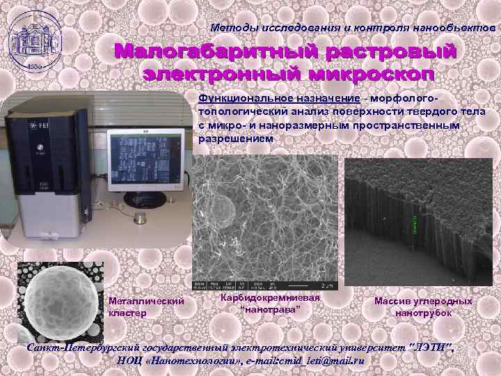 Методы исследования и контроля нанообъектов Функциональное назначение - морфологотопологический анализ поверхности твердого тела с