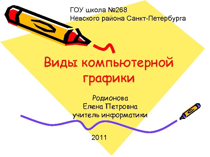 ГОУ школа № 268 Невского района Санкт-Петербурга Виды компьютерной графики Родионова Елена Петровна учитель