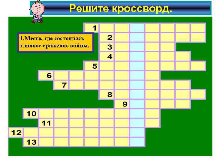 Решите кроссворд. 1. Место, где состоялась главное сражение войны. 