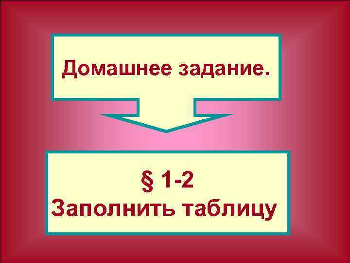 Домашнее задание. § 1 -2 Заполнить таблицу 