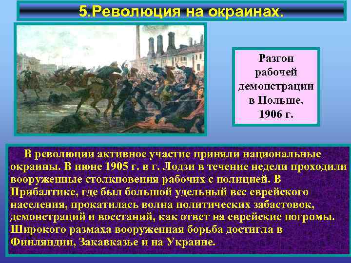 5. Революция на окраинах. Разгон рабочей демонстрации в Польше. 1906 г. В революции активное