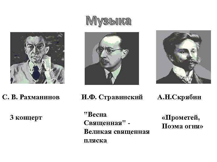 Музыка С. В. Рахманинов 3 концерт И. Ф. Стравинский "Весна Священная" Великая священная пляска