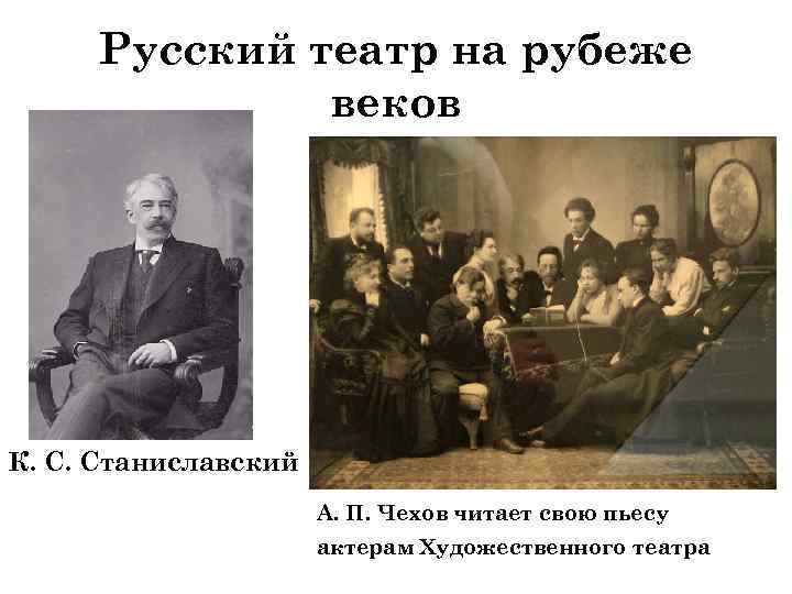 Русский театр на рубеже веков К. С. Станиславский А. П. Чехов читает свою пьесу