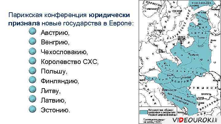 Парижская конференция юридически признала новые государства в Европе: Австрию, Венгрию, Чехословакию, Королевство СХС, Польшу,