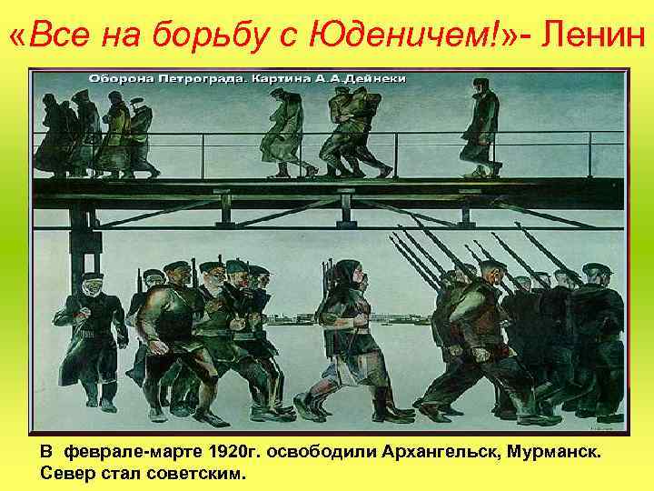  «Все на борьбу с Юденичем!» - Ленин В феврале-марте 1920 г. освободили Архангельск,