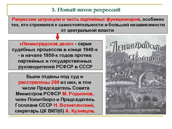 3. Новый виток репрессий Репрессии затронули и часть партийных функционеров, особенно тех, кто стремился