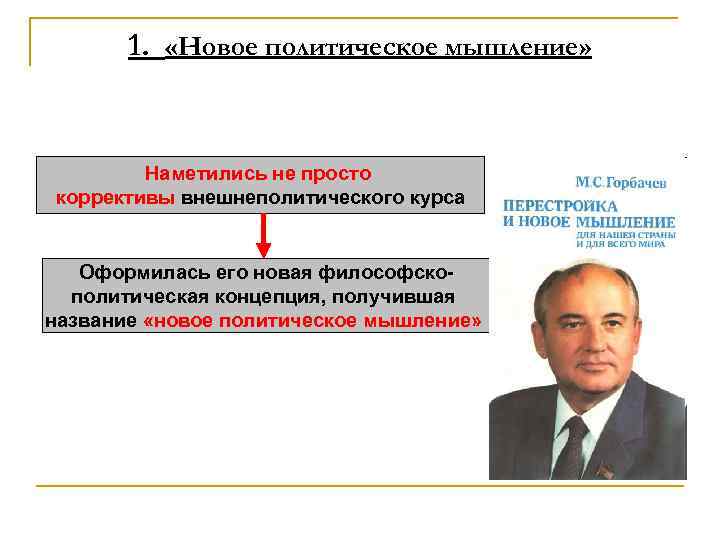 1. «Новое политическое мышление» Наметились не просто коррективы внешнеполитического курса Оформилась его новая философскополитическая